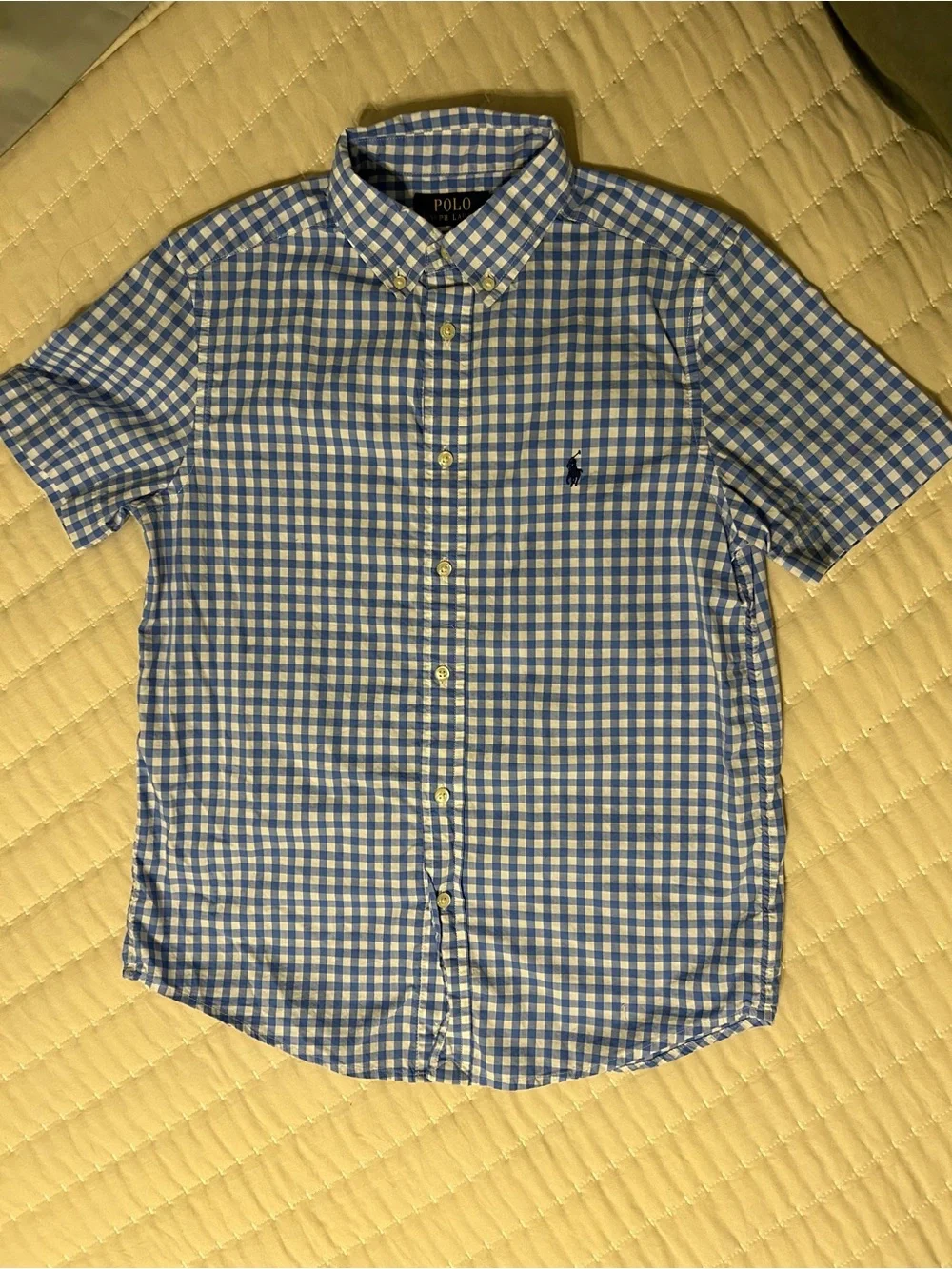 Ralph Lauren Blue and White Gingham Short-Sleeve Button-Down Shirt